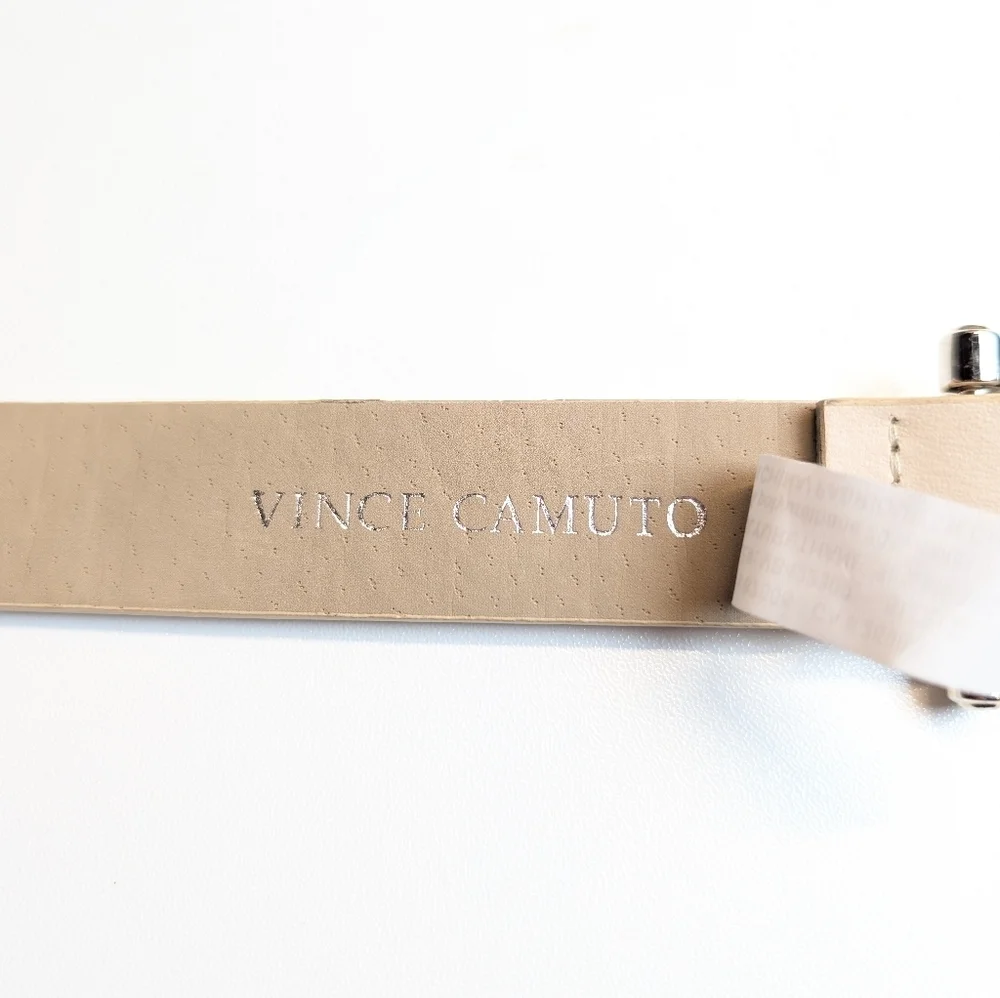 Vince Camuto Double Buckle Vegan Leather Cream Belt Size L NWT